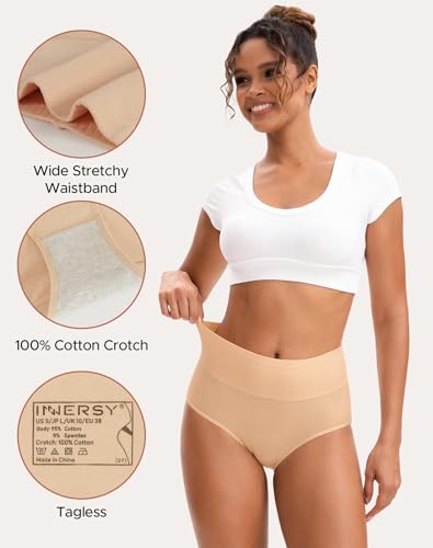 Image of INNERSY Women's High Waisted Underwear Cotton Panties Regular & Plus Size 5-Pack