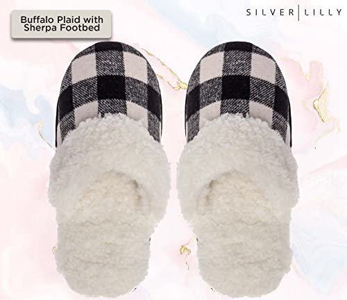 Fuzzy Buffalo Plaid Slippers for Women & Men, Sherpa House Shoes for Indoor & Outdoor, Fluffy Slides, Slide On Cute Novelty3