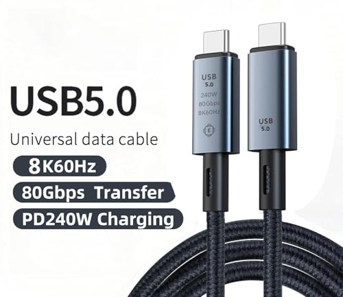 Image of Tobo 2M USB C Thunderbolt 5 Cable, 80Gbps Bandwidth, 80Gbps Date, 2 Meter 8K 4K Video Sync Display, 240W Fast Charging, Fully Compatible with Thunderbolt 4 /3, Type USB-C, USB4 TD-1592CC