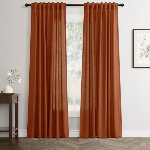 Jowels Terracotta Linen Curtains 82 Inch Long 2 Panels for Living Room