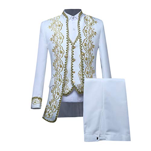 Disfraz de príncipe para hombre de 3 piezas – Abrigo de hombre bordado incluye chaleco de traje y pantalón, chaqueta steampunk, traje de corte medieval, traje gótico de príncipe real, ropa de