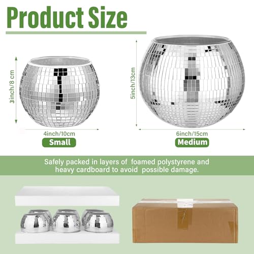 Image of Inbagi 6 Pcs Disco Ball Flower Vase Mirror,5 x 6 Inch,Silver