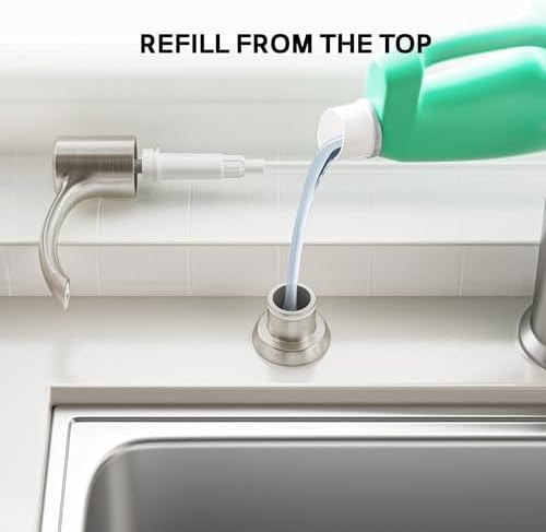 SAMODRA Built in Kitchen Sink Soap Dispenser (Brushed Nickel) with 12 oz Large PET Lotion Bottle, Refill from Top - Image 3