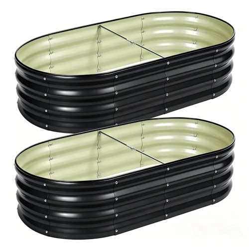 Image of 2 PCS Galvanized Raised Garden Bed 4x2x1 Ft, Oval Metal Outdoor Planter Box Kit with Safety Rubber Edge, Easy Assemble Bottomless Large Planting Container for Vegetable, Flower, Fruit, Grey