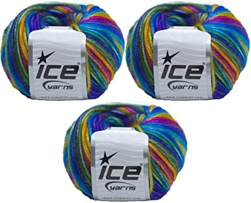 Ice Yarn Picasso (3 Pack) Light Shinny Yarn Knitting Yarn Crochet Yarn for DIY Hand Knitting 44% Acrylic, 56% Polyester (3x1.76 Oz),(3x125 yds) (Rainbow 2)