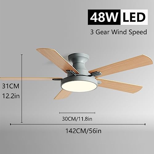 Ventilateur de plafond moderne avec lampe LED et télécommande 3 vitesses pour salon