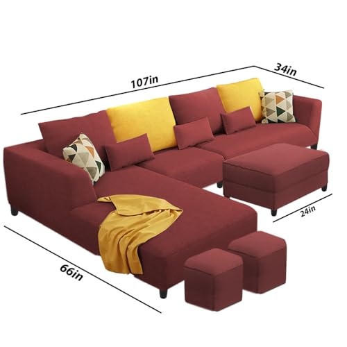 Image of Casaliving Minta 8 Seater L Shape Sofa Set with Ottoman & 2 Puffy for Living Room (8 Seater LHS, Maroon)