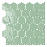10-Sheet Hexagon Peel and Stick Kitchen Backsplash Tiles,Honeycomb Waterproof Self-Adhesive Wall Tile Stick on Backsplash for Kitchen,RV and Bathroom(Sage Green,12'×12')