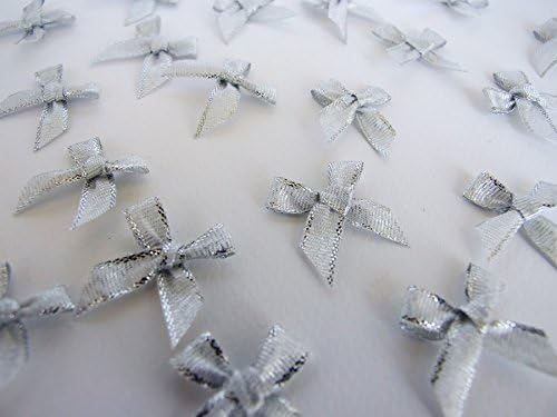 100 Silver Ribbon Bows Artificial Decor Wedding Card Scrapbook Souvenir Gift DIY
