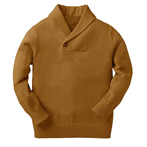 Ryannology Toddlers Baby Boys Girls Shawl-Collar Pullover Cable Sweater V Neck Long Sleeve Warm Outwear Spring Fall Winter Brown