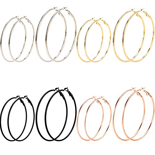 8 Paires de Boucles d’Oreilles Créoles pour Femme Fille, Anneaux Créoles en Acier Inox Grand Cerceau Bijoux Tendance Chic Classique Boucles d’Oreilles Pendantes Or Rose Argent Or Noir Cover