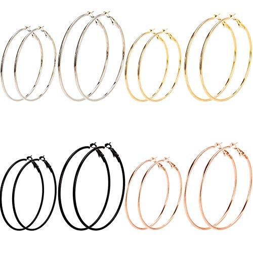 8 Paires de Boucles d’Oreilles Créoles pour Femme Fille, Anneaux Créoles en Acier Inox Grand Cerceau Bijoux Tendance Chic Classique Boucles d’Oreilles Pendantes Or Rose Argent Or Noir