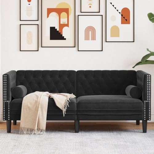 Hommdiy Chesterfield Sofa,Couch mit Armlehnen Rückenlehne Stützbeine, Polstersofa für Wohnzimmer, Couchgarnitur, Kunstleder Schwarz,2-Sitzer