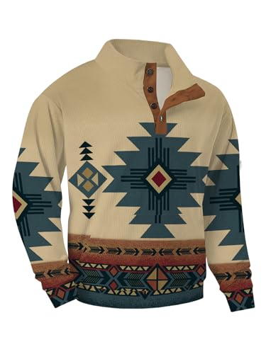 Mens Fall Sweatshirt Long Sleeve Button Lapel Collar Sweatshirts Casual Henry Stand Collar Button Up Polo Sweaters