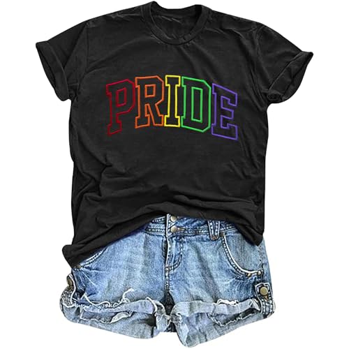 tiorhooe Pride Tshirt Women LGBT Rainbow T Shirt Pride Month Short Sleeve Tops