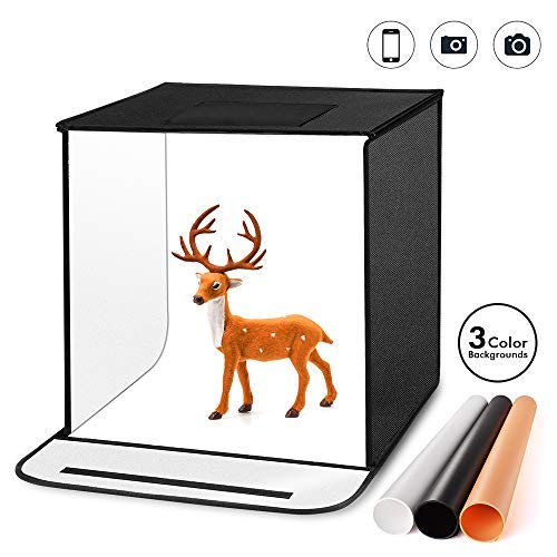 TYCKA - Caja para Estudio fotográfico, 40 x 40 x 40 cm, Plegable, con Luces LED, Caja de luz portátil Plegable con 3 Fondos (Negro, Blanco, Beige), Enchufe de la UE