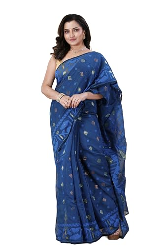Image of OISHANI SAREE GHOR Women's Traditional Bengal Cotton Silk Soft Jamdani Saree - Authentic Design and Quality - No Blouse Piece