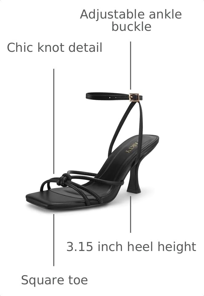 Image of PARTY Women's Square Open Toe Strappy Heeled Sandals 3 inch Stiletto Kitten Heel with Ankle Buckle Strap, Comfortable Slingback Summer Dress Shoes