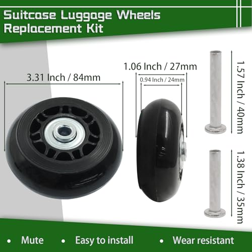 Luggage Wheels Replacement Set of 2, 84mm x 24mm, Black, Rubber, Swivel Caster Wheels with Installation Accessories, Ideal for Suitcases, Duffle Bags, Trolley Case, Drawbar Box4