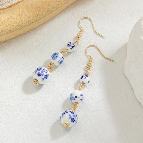 1 Pair Dangle Earring for Women, Luxury Blue and White Porcelain Pattern Long Hook Earrings, Exquisite Jewelry for Formal Events, Chic Accessory for Special Occasions(Blue&White)4