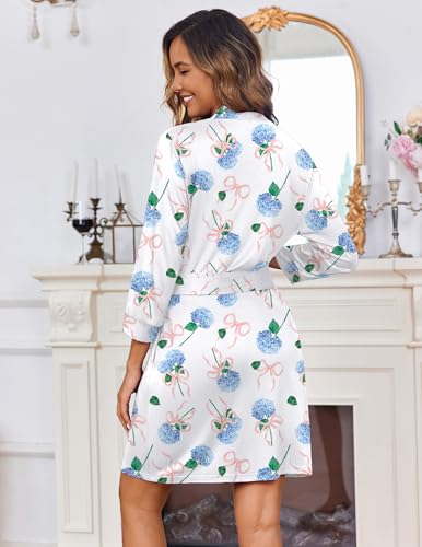 Image of Ekouaer Women's Robes Lightweight 3 /4 Sleeve Short Knit Bathrobe Soft Knee Length Sleepwear Robes with Pockets S-XXL