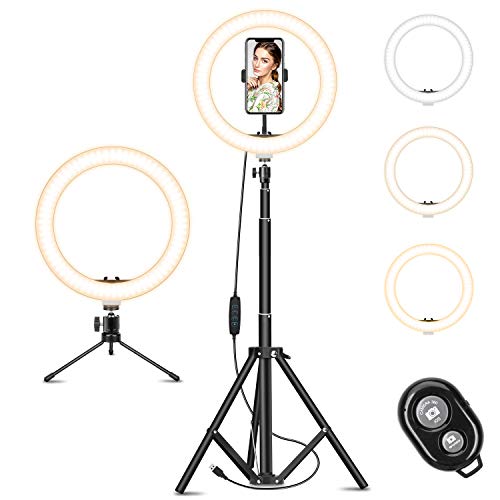 Ring Light with Tripod Stand & Phone Holder for Live Stream/Makeup, Dimmable Selfie Ring Light LED Lighting Circle for for YouTube Video/Photography Compatible with iPhone Xs Max XR Android