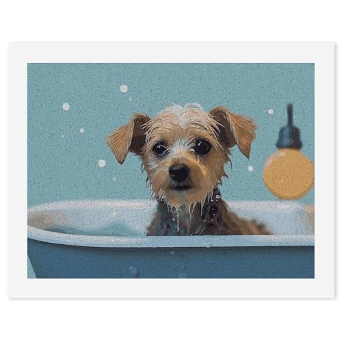 Kit de peinture par numéros chien amusant dans la baignoire 30x40 cm