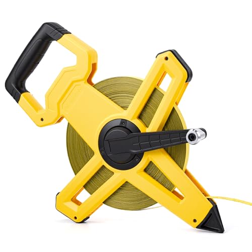 Saysurey 200ft/61m Open Reel Long Tape Measure, 1/2' Nylon-Coated Steel Blade, Dual Inch/Metric Scales, ABS Impact-Resistant Case for Construction, Surveying, Yellow