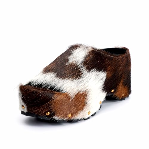 XOBZJH Long-Hair Calfskin Chunky Clog