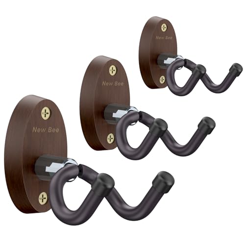 Image of New Bee Ukulele Wall Mount, Guitar Wall Mount Hanger Hook Holder Stand Bracket with Screw Fits All Size Bass Mandolin Banjo (Wood, 3)