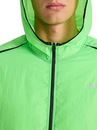 Image of Reebok Men's Running Woven Wind Jacket, Standard Fit, Lightweight Nylon Fabric