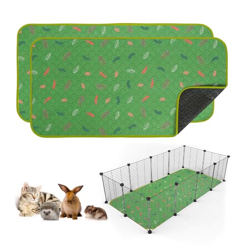 Image of Sunheir 2 Pack Washable Guinea Pig Pee Pads, 24 inch x 48 inch Waterproof Reusable Guinea Pig Cage Liners, Absorbent Bedding Training Mat for Small Animal Guinea Pigs Rabbit Bunny Hamster - Green