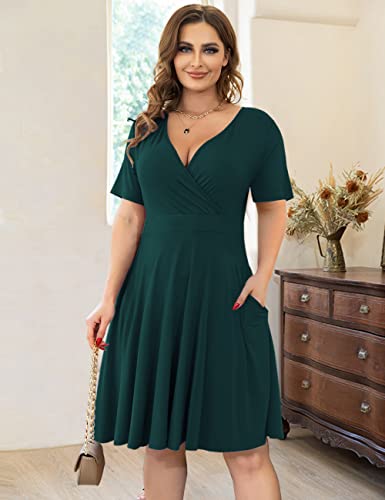 Image of Ahlaray Plus Size Faux Wrap Dress for Curvy Women with Pockets | Flattering faux wrap V-neck with soft stretch fabric and pockets for work, weddings and everyday comfort.