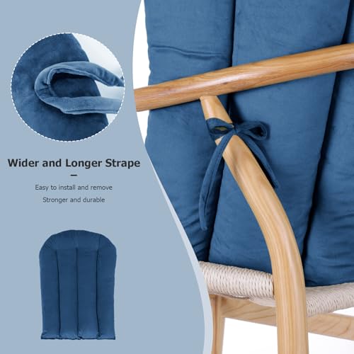 Image of Lucky Monet 5PCS Velvet Glider Rocker Replacement Cushions, Thickened & Supportive Rocking Chair Cushion Set with 29.5 Inch High Backrest & Storage Pockets, for Indoor Nursery Glider & Ottoman, Blue