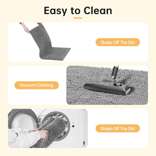 Image of Absorbent Dog Door Mat for Muddy Paws, 60 inch x 30 inch Chenille Indoor Mats for Entryway, Trap Dirt Front Door Mat Indoor Entrance Washable Non Slip Soft Light Grey