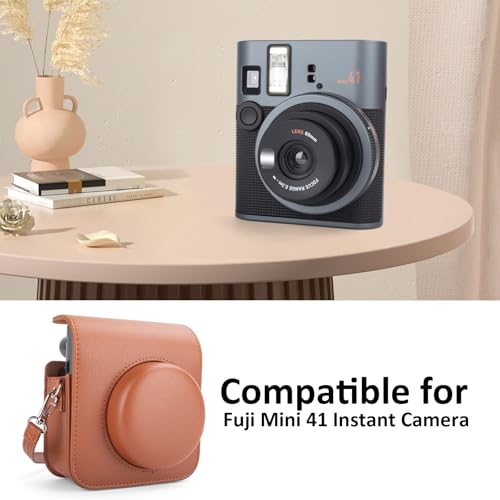 Funda para cámara Instax Mini 41 en cuero PU marrón miniatura 2