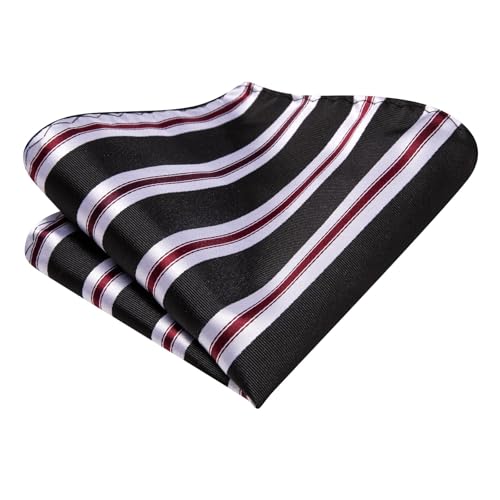 Image of Dubulle Mens Paisley Floral Silk Tie for Men Black Red Striped Necktie and Pocket Square Cufflinks Set Wedding Business
