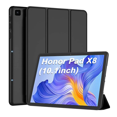 Image of CEDO Tri-Fold for Honor Pad X8 (10.1 in) Smart Case Flip Cover with Multi Viewing Angles Stand | Leather Finish | Heat Dissipation | TPU Backcover (Black)