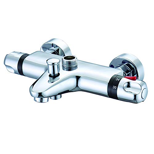 Preisvergleich Produktbild FCX-THERMO Duschthermostat Mischbatterie Armatur für Dusche mit Thermostat für Temperatureinstellung Modern Silber aus Messing Brausethermosta im Badezimmer