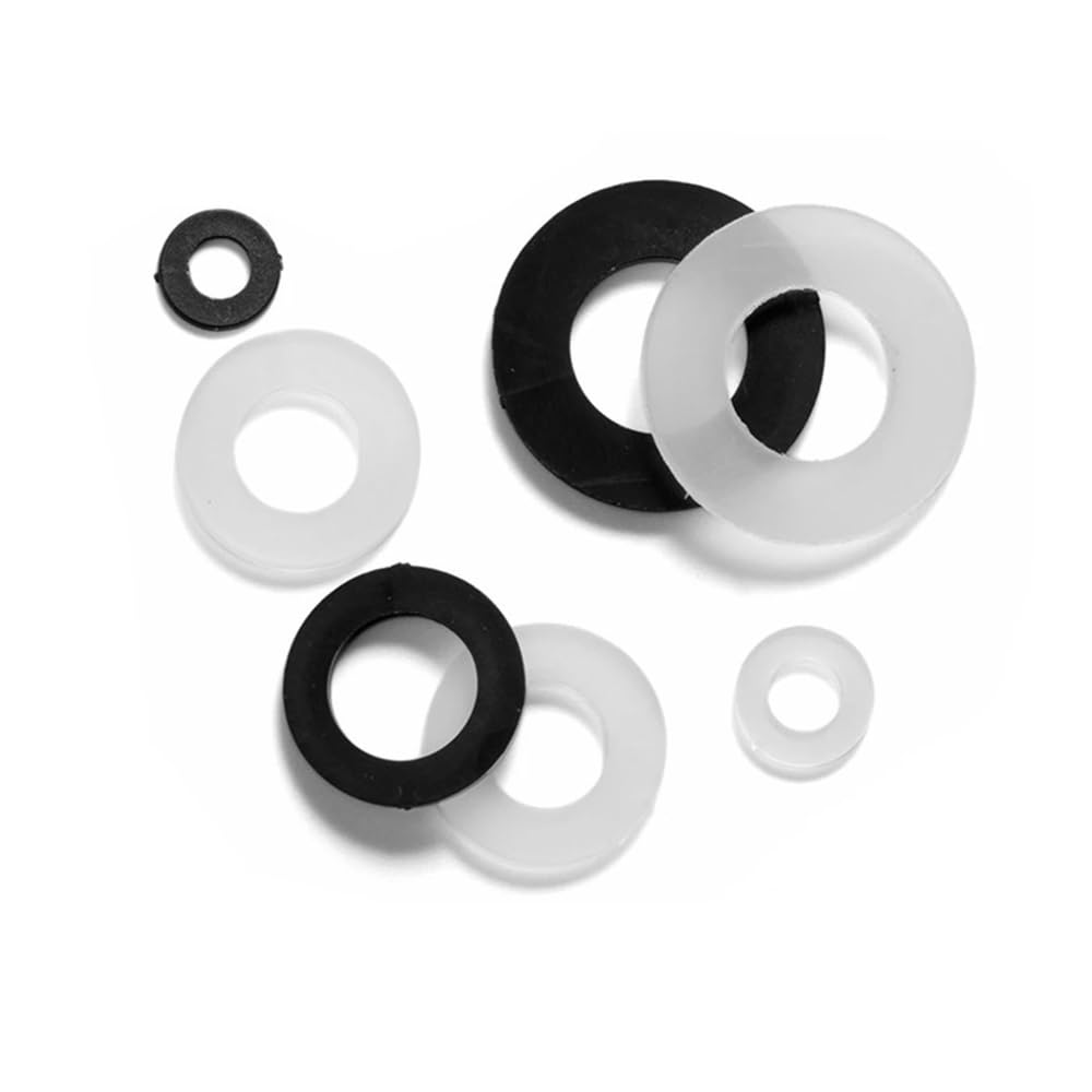 Unterlegscheiben Verschiedene Unterlegscheiben, 25/50/100 Stück, weiß, schwarz, Nylon, Kunststoff, flache Dichtung, Abstandshalter, Isolierung, Dichtungsringe, Ring (M2, M2,5, M3, M4, M5, M6, M8, M10,
