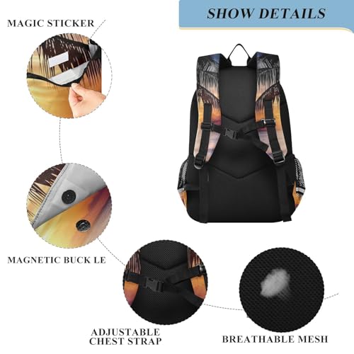 Beach Landscape Sunset Large Backpack for Men Women Travel Laptop Daypack Book Bag Shoulder Bag Cute Cool Funny Backpack with Reflective Strip 12.9 ×17.7 In3