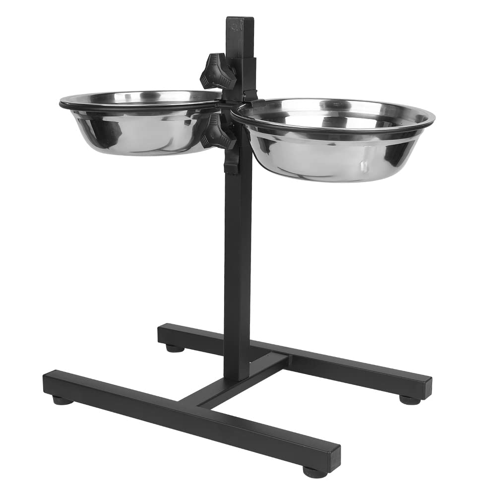 XXL Ciotole RialzateCiotole Rialzate per Cani, in Acciaio Inox con Supporto, Altezza Regolabile, Antiscivolo con 2 Ciotole in Acciaio Inox (2 ciotole (nere))