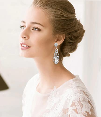 Vintage Rhinestone Wedding Bridal Teardrop Dangle Earrings Fancy Crystal Chandelier Drop Earrings for Women Brides2