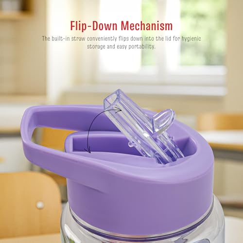 Image of BAYBEE 600 ML Chubby Drinking Water Bottle for Kids | Bpa Free Baby Sipper Bottle with Flip Straw & Carry Handle | Toddlers Leak Proof Sipper Water Bottle for Kids 1 to 12 Years Boys Girls (Purple)