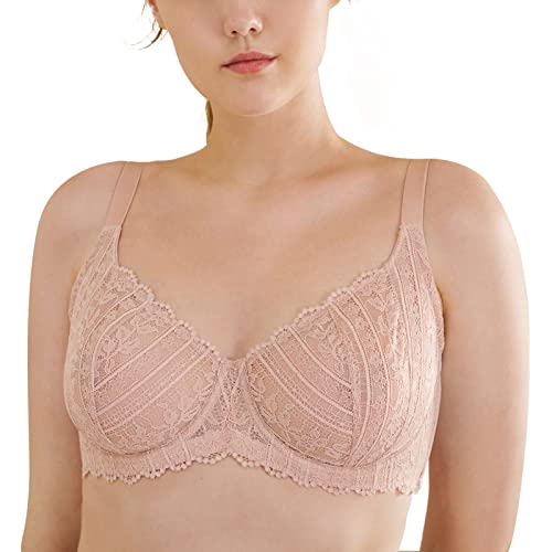 HSIA Women's Underwire Unpadded Bra Minimizer Full Bust Bra Plus Size Sheer Bra Sexy Lace Unlined Bra 34C-44DDD