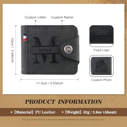Personalized Wallet for Men - Gift for Him Husband Boyfriend or Dad - Leather Bifold Wallet with Name and Photo Engraved2