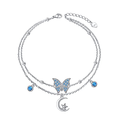 Tobillera para mujer plata 925 de doble capa con cadena ajustable estilo joyería bohemia