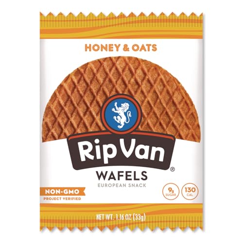 Image of Rip Van Wafels Honey and Oats Stroopwafels, Healthy Snacks, Non-GMO, Keto Friendly, Office Snacks, Low Sugar (3g), Low Calorie, 12 Pack