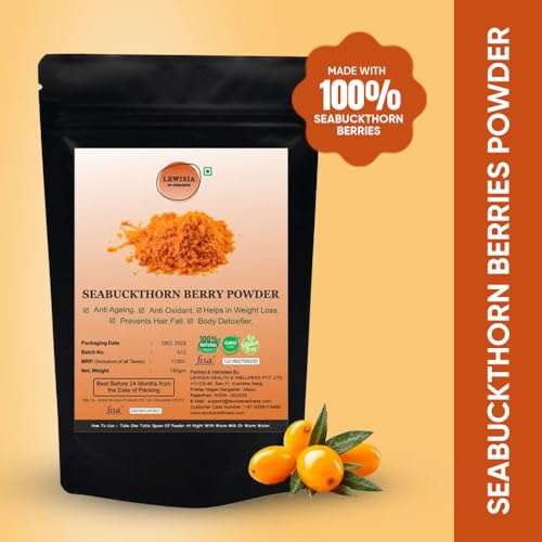 Lewisia in Organics Sea Buckthorn Berries Powder (150 Gm) Best Source of Vitamins and Phytonutrients | Dry Sea Buckthorn Berries Powder | Rich in Fiber, Omegas, Vitamin C, E, Source of Vitamins