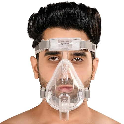 Synocare Cpap Mask Bipap Mask for bipap machine cpap machine for sleep apnea full face mask compatible to all cpap bipap machine with head strap 100% Transparent (MEDIUM)